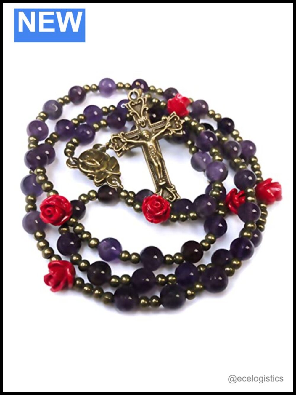 Our Lady of Lourdes Amethyst Rosary Beads Catholic Necklace